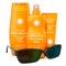 Sunscreen products with sunglasses. 3D rendering