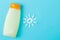 Sunscreen remedy. various sunscreens and sun cream on a bright blue background. Sun protection. Ultraviolet protection. Summer. to