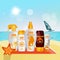 Sunscreen set with sun protection cream, lotion and water solar