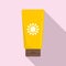 Sunscreen tube cream icon, flat style