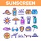 Sunscreen, UV Defence Vector Thin Line Icons Set