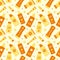 Sunscreens seamless pattern. Tubes and bottles of sunscreen products with different SPF: cream, lotion, lipstick, spray