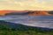 Sunset above fjord landscape near Patreksfjordur in the Westfjords, Iceland