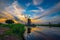 Sunset above historic windmills in Kinderdijk, Netherlands