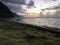 Sunset above Napali Coast - View from Ke`e Beach on Kauai Island in Hawaii.