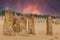 Sunset above The Pinnacles in Nambung National Park in Western Australia