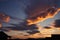 Sunset above Ridge mountains panoramaic landscape . Sunrise over