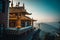 Sunset above valley Buddhist monastery Nepal in the Himalaya mountains