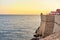 Sunset at Adriatic sea and Dubrovnik fort