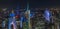 Sunset aerial panorama of iconic Times Square skyscrapers, major commercial and tourist destination in New York, USA