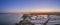 Sunset aerial panoramic view, in Ria Formosa wetlands natural pa