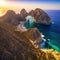 Sunset aerial photo of the Cabo San Lucas Arch taken in Baja