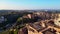 sunset aerial top view flight drone. medieval old town city Siena Tuscany Italy