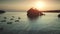 Sunset aerial view: Boats sailing in Ocean