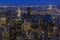 Sunset aerial view of iconic skyscrapers of New York Midtown Manhattan, and Long Island city skyline