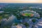 Sunset aerial view of Olympiapark in German town Munchen