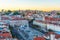 Sunset aerial view of Praca Dom Pedro IV in Lisbon, Portugal