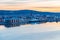 Sunset aerial view of Swedish town Sundsvall