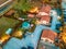 Sunset aerial view of Tuscany countryside homes