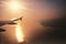 Sunset on air fly wings airplane sea travel holiday sun