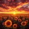 Sunset allure Sunflower field with dramatic sky, a worlds beauty