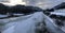 Sunset along the snowy Clark Fork River panorama