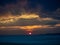 Sunset on the Antelope Island on the great Salt Lake outside the City, colorful orange dusk above a road with buffalos panorama ba