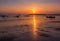 Sunset at Ao Nang, Krabi, Thailand with traditional thai boat