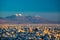 Sunset in Atacama salar and Chaxa lagoon with flamingoes