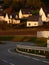 Sunset autumn light on village houses