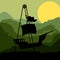 Sunset background amusement park pirate ship line