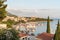 Sunset in Baska Voda town with Adriatic Sea and boats, Croatia