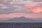 Sunset in the Bay of Naples, Italy. Mount Vesuvius can be seen on the horizon. Photographed near Sorrento .