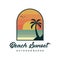 Sunset at beach badge logo design vector. Paradise island vector illustration