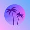 Sunset beach california retro icon. 90s Palm retro california circle gradient silhouette vintage 80s disco print hawai