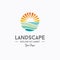 Sunset beach logo Landscape design illustration. summer Wave sun Logo Sign Design Icon. tropical And Sea Sun Logo Element Sunrise