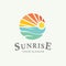 Sunset beach logo Landscape design illustration. summer Wave sun Logo Sign Design Icon. tropical And Sea Sun Logo Element Sunrise