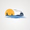 Sunset beach with natural lake logo vector, icon, element, and template for company