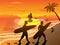 Sunset beach surfers illustraion