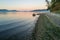 Sunset on the beach at Swift`s Bay on Lopez Island, Washington, USA