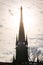 Sunset Behind Clock Tower Spire Silhouette Architecture Point Cl