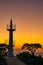 Sunset behind a lighthouse in Okinawa\\\'s Onna Son district