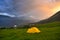 Sunset at Beiny mountain camp with tourist tent