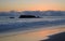 Sunset on Bird Rock and shoreline below Heisler Park in Laguna Beach, California