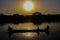Sunset on the Black Volta River People in a Canoe Africa