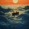 Sunset Boat: A Hyper-detailed Illustration In Illusory Realism Style