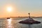 During the sunset breakwater, historical peninsula and Hagia Sofia, Istanbul