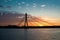 Sunset bridge river Daugava Riga