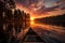 Sunset calm reflective moment canoeing on the lake, sunrise and sunset wallpaper