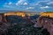 Sunset through the Canyon Gorge on the monuments in Grand Junction, Colorado